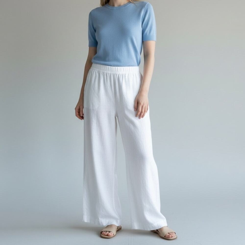 A New Day Drawstring Waist Linen Blend Pants NWT Women's Sz XS White Wide Leg